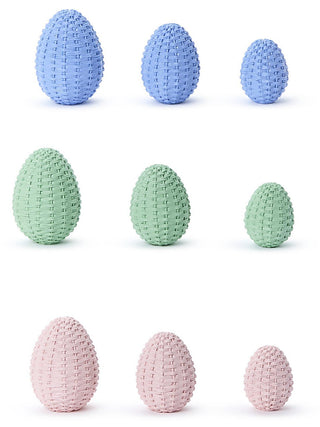 Woven resin egg set with blue, green, and pink eggs