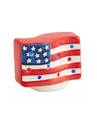 Ceramic light-up patriotic flag shelf sitter with red, white, and blue stars