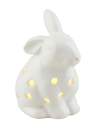 Ceramic light-up bunny shelf sitter in white with glowing dots on ears and body