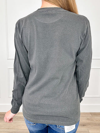 Grey long-sleeve cotton T-shirt, back view