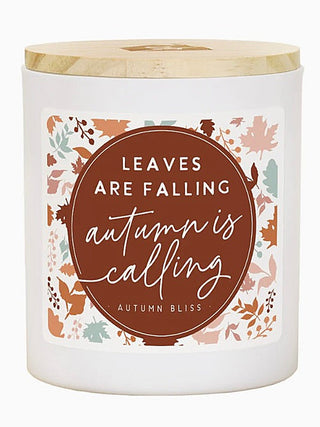Soy candle with wooden lid; “Leaves Are Falling, Autumn Is Calling” autumn label