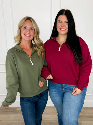 Zenana Basic Cotton Blend Long Sleeve Quarter Zip Pullover Sweatshirt - Multiple Colors