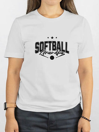 White short-sleeve graphic tee with “SOFTBALL” and “Grandpa” lettering with stars