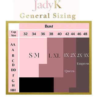 General sizing chart with bust and cup size measurement table