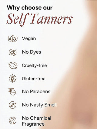Self tanning lotion product label with vegan and cruelty-free style claims
