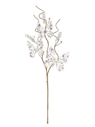 Floral butterfly pick set with purple and white blossoms and butterfly details