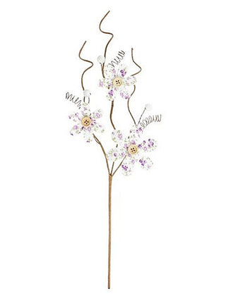 Floral butterfly pick set with three purple-and-white flower clusters and butterfly details