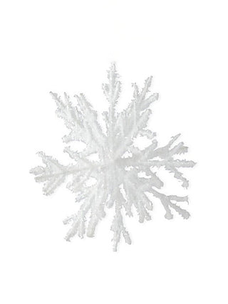Metal snowflake ornament with white glitter finish