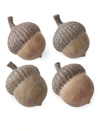 Brown resin acorn decor set of four, each with textured cap