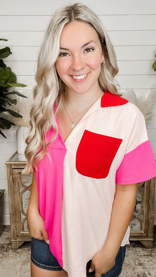 Groovy Short Sleeve Color Block Top - 2 colors!