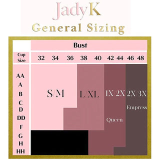 JadyK general sizing chart with bust cup size grid