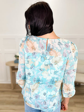 Giving the Silent Treatment Lightweight 3/4 Sleeve Blue Avery Mae Top (view 2) | Avery Mae Boutique