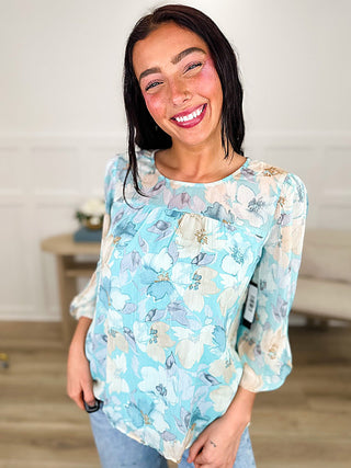 Giving the Silent Treatment Lightweight 3/4 Sleeve Blue Avery Mae Top | Avery Mae Boutique