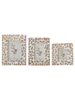Wood picture frame set of three with white mat and gold leaf pattern