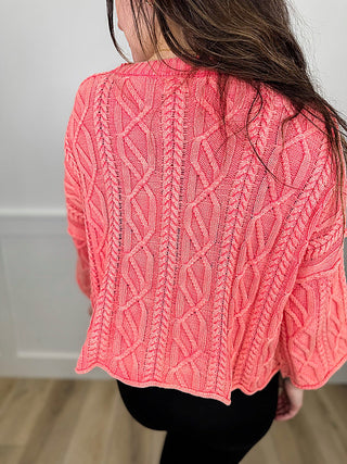 Have it All Cotton 3/4 Sleeve Pink Avery Mae Mom Cropped Sweater Top (view 2) | Avery Mae Boutique