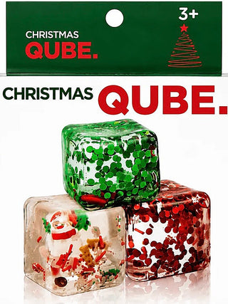 Holiday shimmer squishy cubes, transparent with green and red glitter, Christmas theme