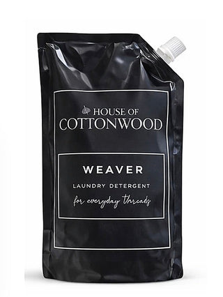 Weaver laundry detergent refill pouch, black bag with white screw cap