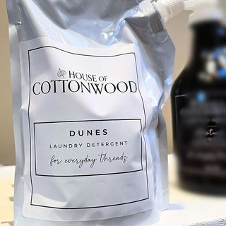 Laundry detergent pouch: House of Cottonwood Dunes, white refill bag with cap