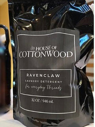 Ravenclaw laundry detergent refill pouch, black bag with white screw cap