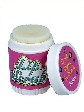 Lip scrub jar with white lid, Donut Worry label