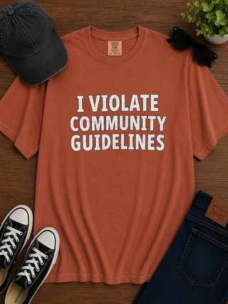 What Community Guidelines Cotton Short Sleeve Rust Avery Mae Graphic Tee Shirt (Comfort Colors)