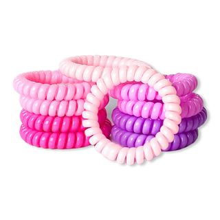 Set of pink and white spiral skinny hair ties minis
