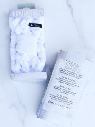 Spa headband, white terry twist ruffle texture