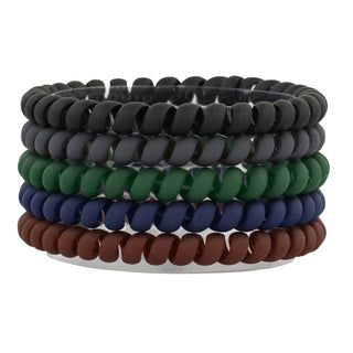 Hair coils set of black, green, navy, and brown spiral bands