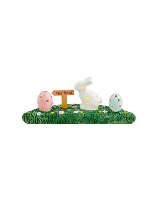 LED light-up ceramic animal sitter with grass base, eggs, and chicks, colorful