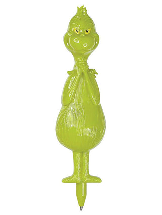 Green novelty pen shaped like a cute character with smiling face