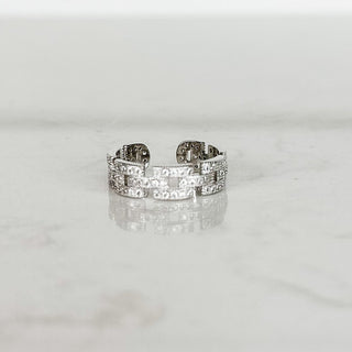 Adjustable silver rhinestone band ring with square stone settings