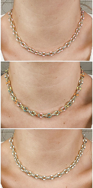Gold-tone chain choker with small multicolor stones