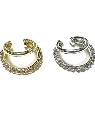 Gold and silver ear cuff set with textured outer band, open hoop style