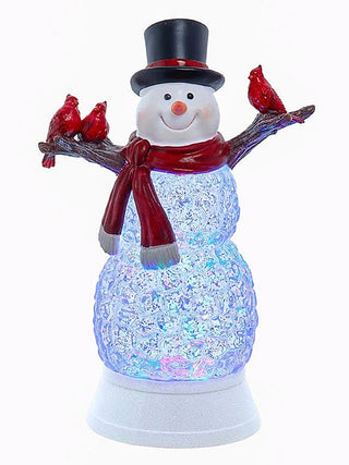 LED water lantern snowman with blue light, red scarf and top hat