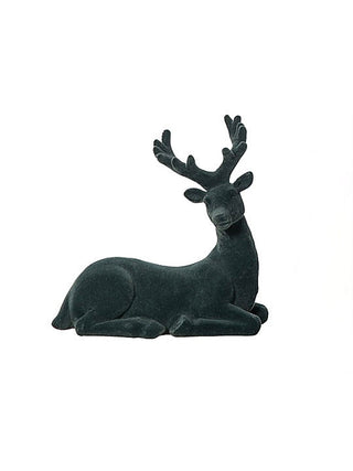 Dark resin reindeer figurine, reclining with head up and antlers