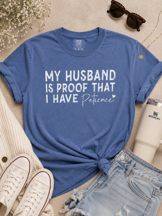 I Have Patience Cotton Short Sleeve Blue Avery Mae Graphic Tee Shirt (Comfort Colors)