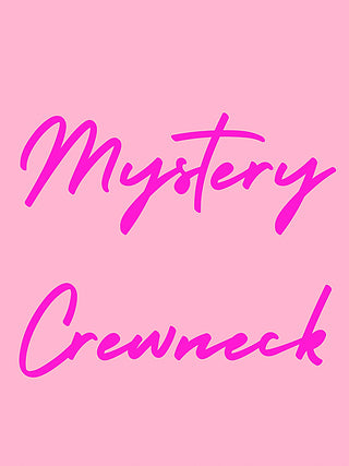 Pink cursive “Mystery Crunch” graphic on a long-sleeve sweatshirt