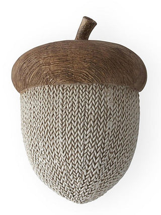 Acorn-shaped resin decor with dark brown top and woven beige texture