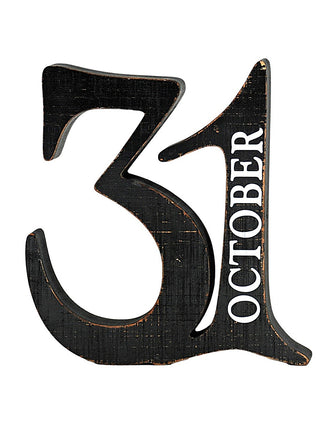 Wood number 3 Halloween decor with vertical 'OCTOBER' text