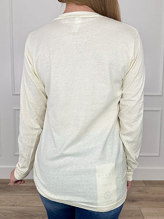 Cream cotton long-sleeve T-shirt with plain back, crew neck