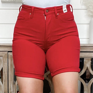 Judy Blue Olivia Tummy Control High Rise Red Bermuda Shorts