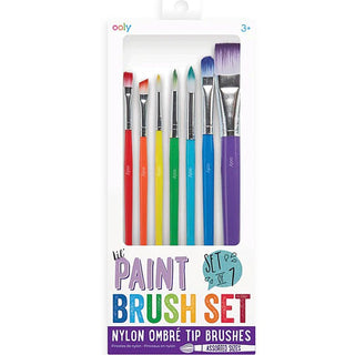Rainbow paintbrush set in packaging, 7 nylon ombre tip brushes with colored handles