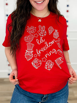Peace Love & Freedom Ringing Cotton Short Sleeve Red Avery Mae Graphic Tee Shirt (Bella+Canvas) | Avery Mae Boutique