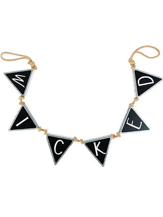 Silver-tone hanging banner with black triangular pennants and letters C, K, and V