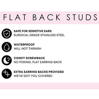 Stud earring card: surgical grade stainless steel, waterproof, flat screwback