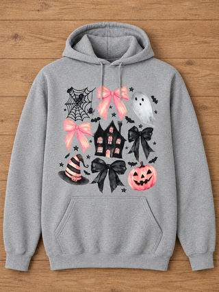 Spirit of Halloween Cotton Blend Long Sleeve Grey Avery Mae Graphic Hoodie Sweatshirt (Gildan)