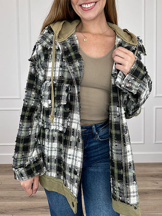 POL Look Who's Back Cotton Blend Long Sleeve Green Hooded Jacket | Avery Mae Boutique