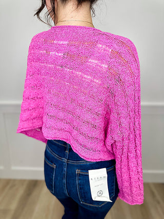 POL Staying Late Knit Long Sleeve Pink Cropped Sweater Top (view 2) | Avery Mae Boutique