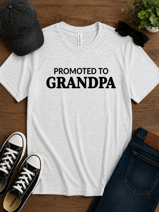 Promoted to Grandpa Cotton Blend Short Sleeve Grey Avery Mae Graphic Tee Shirt (Bella+Canvas)