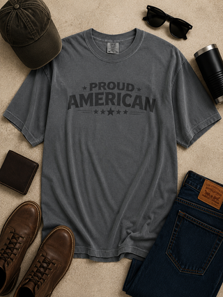 Proud American Cotton Short Sleeve Charcoal Avery Mae Graphic Tee Shirt (Comfort Colors)
